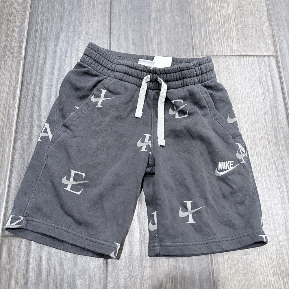 Nike Boys Youth Big Kid Small Swoosh All Over Print Shorts Charcoal